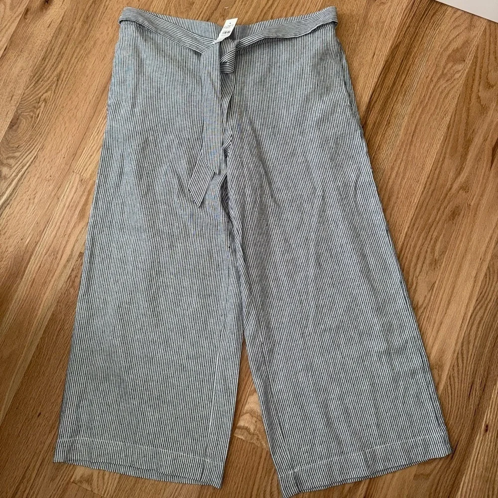 NEW Loft Linen Wide Leg Crop Striped Pull On Elastic Waist Pants Size Large - Picture 4 of 14